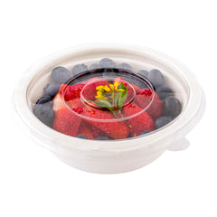 Pulp Safe Round Clear Plastic Flat Lid - Fits 12 oz Bagasse Salad Bowl - 100 count box