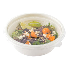 Pulp Safe Round Clear Plastic Flat Lid - Fits 32 oz Bagasse Salad Bowl - 100 count box