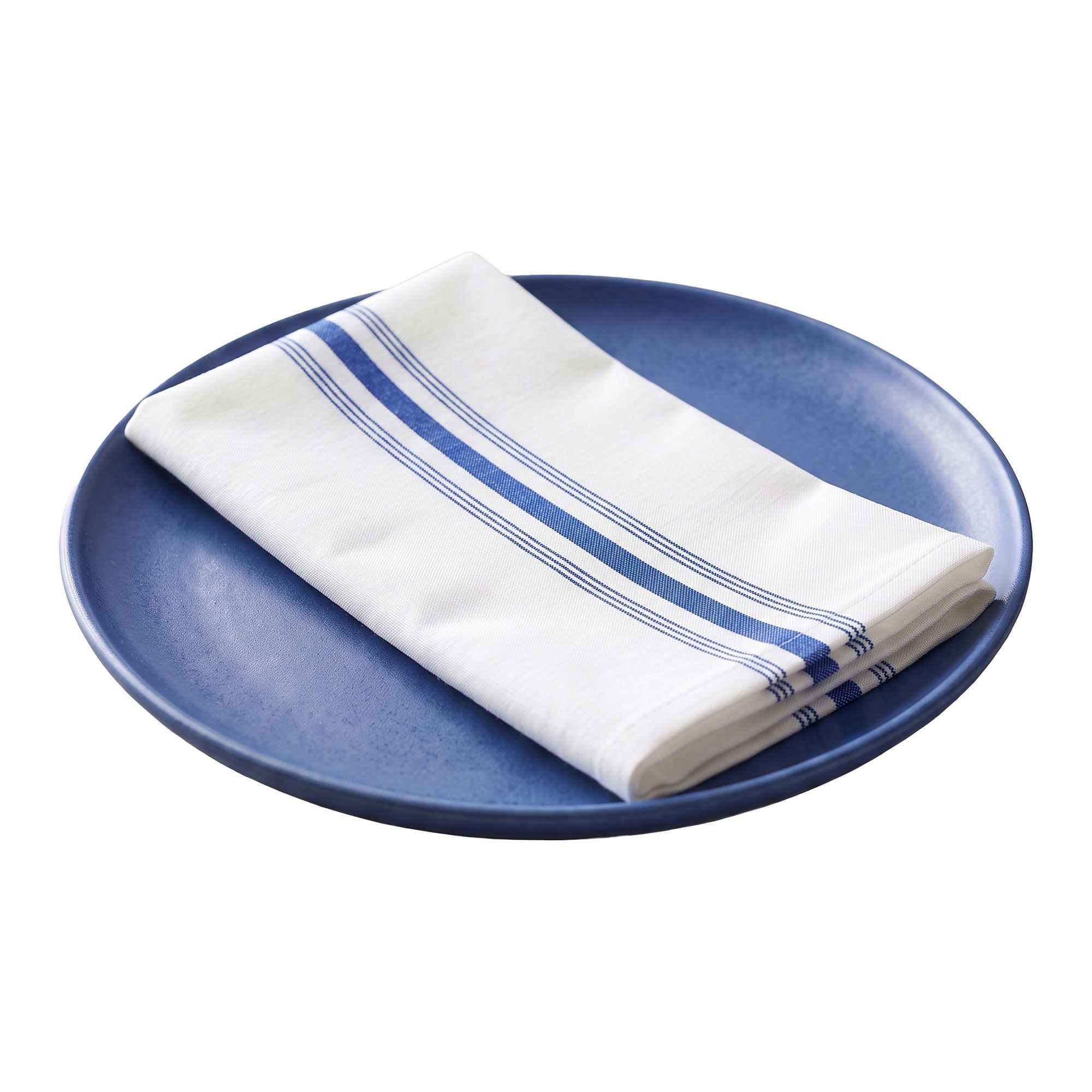 Luxenap White Woven Cloth Bistro Napkin - Blue Stripe - 18 1/2