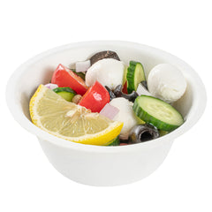 Pulp Safe No PFAS Added 8 oz Round White Sugarcane / Bagasse Salad Bowl - Home Compostable - 4 1/2
