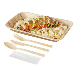 Bambuddha Natural Bamboo Disposable Cutlery Set - with White Napkin and Kraft Paper Pouch - 7