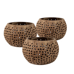 Coco Casa Tan Handmade Coconut Shell Candle Holder - Dotted Pattern - 4