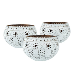 Coco Casa White Handmade Coconut Shell Candle Holder - Sun and Light Pattern - 4