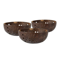 Coco Casa Brown Handmade Coconut Shell Candle Holder - Sun Pattern - 5
