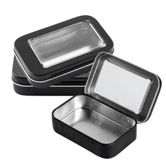 RW Base 4 oz Rectangle Black Tin Container - with Window Lid - 100 count box