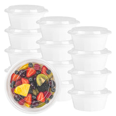 Asporto 32 oz Round White Plastic To Go Box - with Clear Lid, Microwavable - 7 1/4