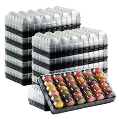 Shock Safe Rectangle Black Plastic Macaron Take Out Box - Fits 36 Macarons - 13 1/4