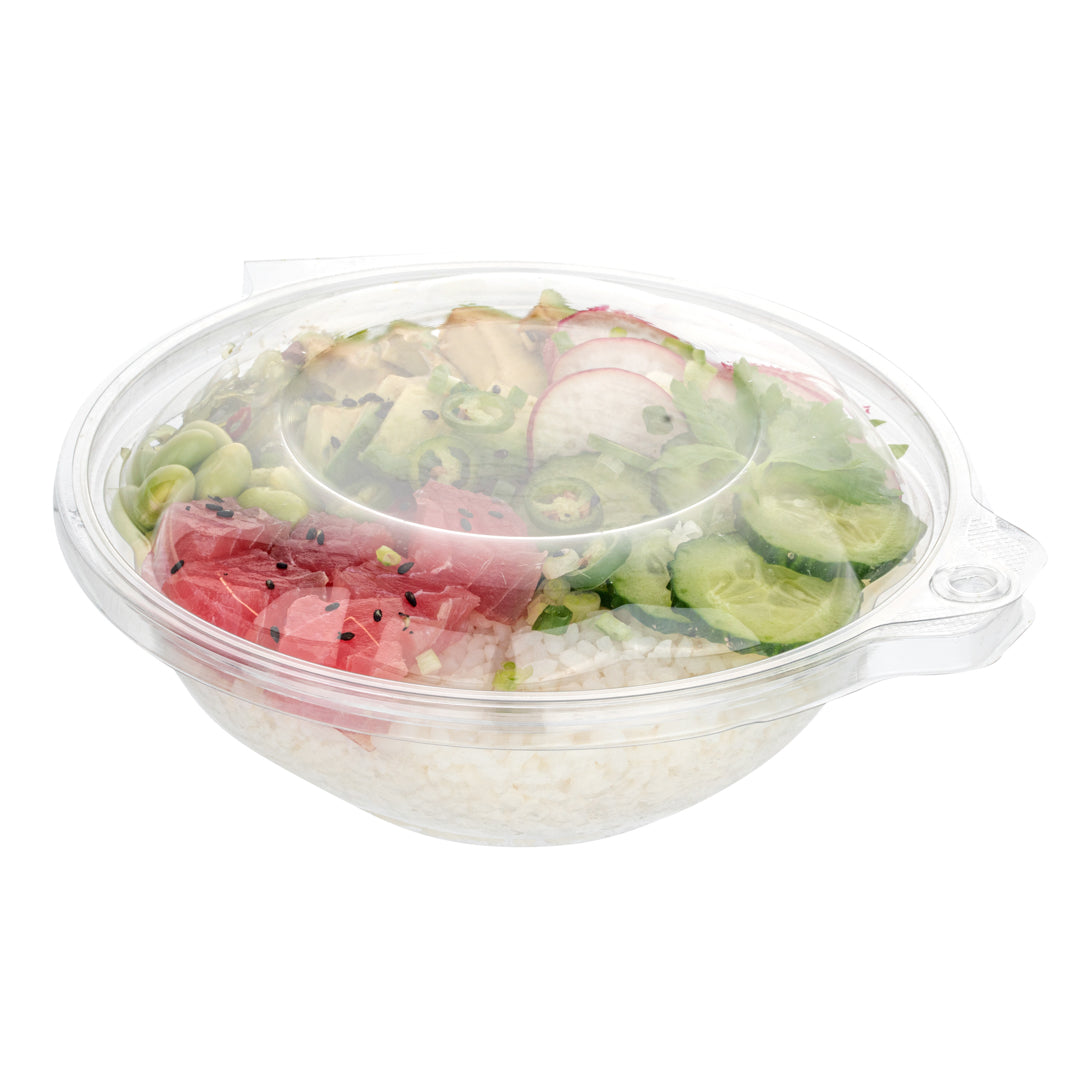 Tamper Tek 24 oz Round Clear Plastic Bowl - with Hinged Lid, Tamper ...