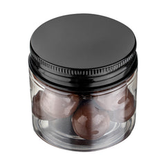 RW Base 2 oz Round Clear Plastic Candy and Snack Jar - with Black Aluminum Lid - 2