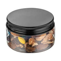 RW Base 4 oz Round Clear Plastic Candy and Snack Jar - with Black Aluminum Lid - 2 3/4