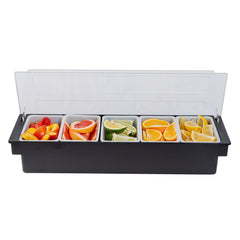 Bar Lux Black Plastic Condiment Caddy - 5 Compartments - 19 1/2