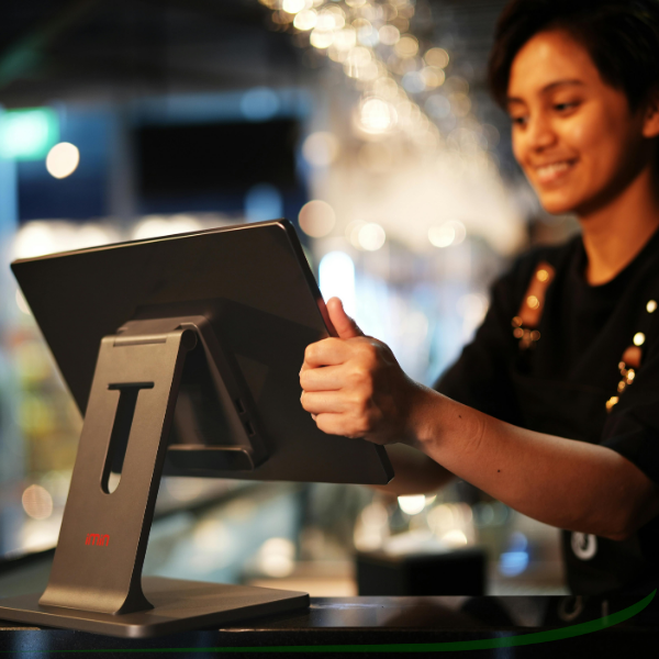 Woman looking at a monitor