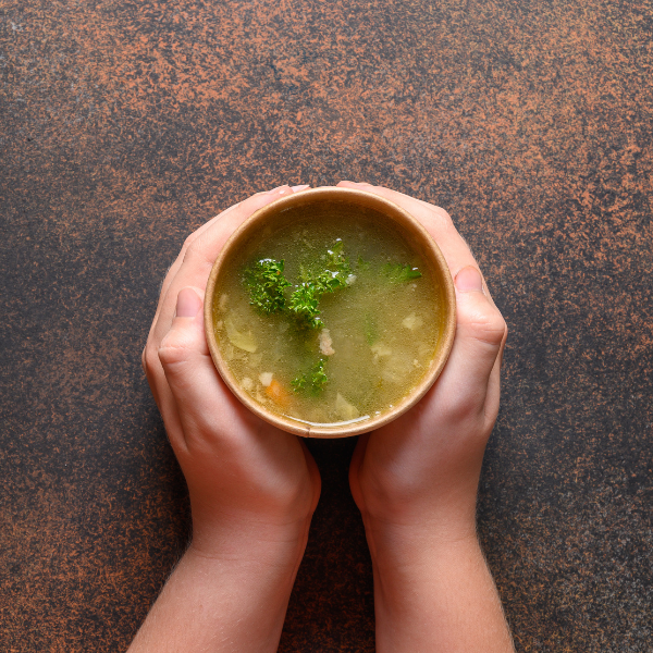 soup in a round bowl