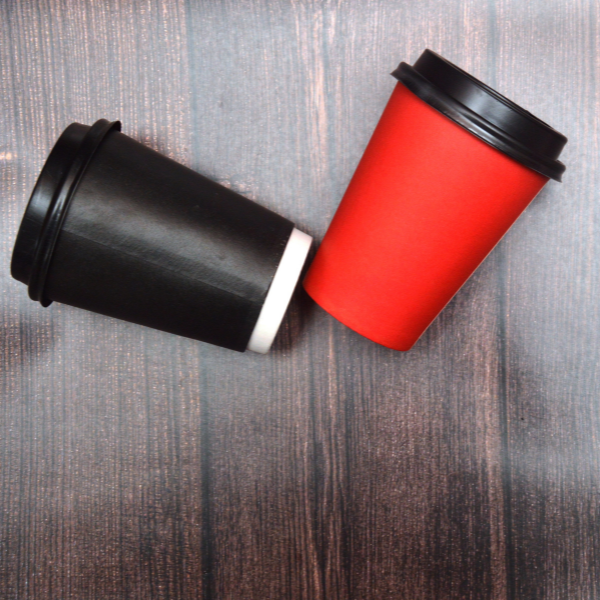 red and black coffee cups