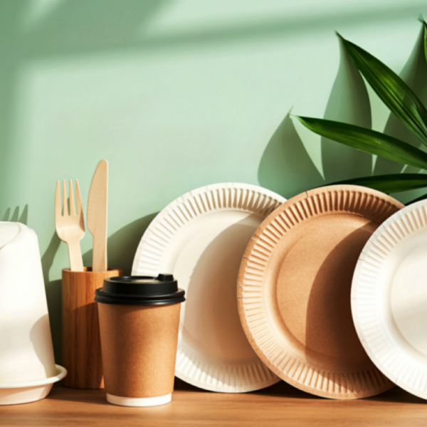 round plates, coffee cup and cutlery