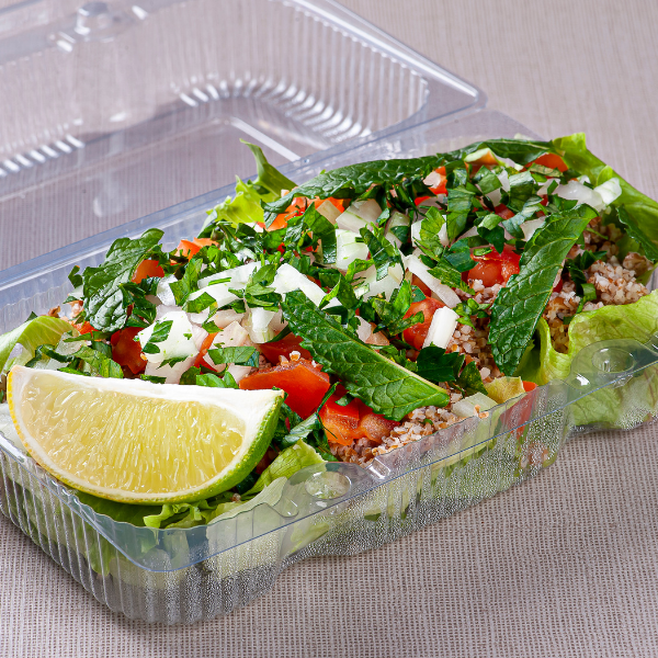 salad in a clear takeout container