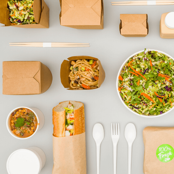 Takeaway food in an eco-friendly packaging