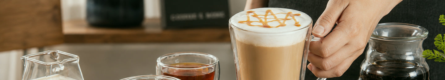 Glass Coffee Mugs, Cappuccino Cups, and Saucers