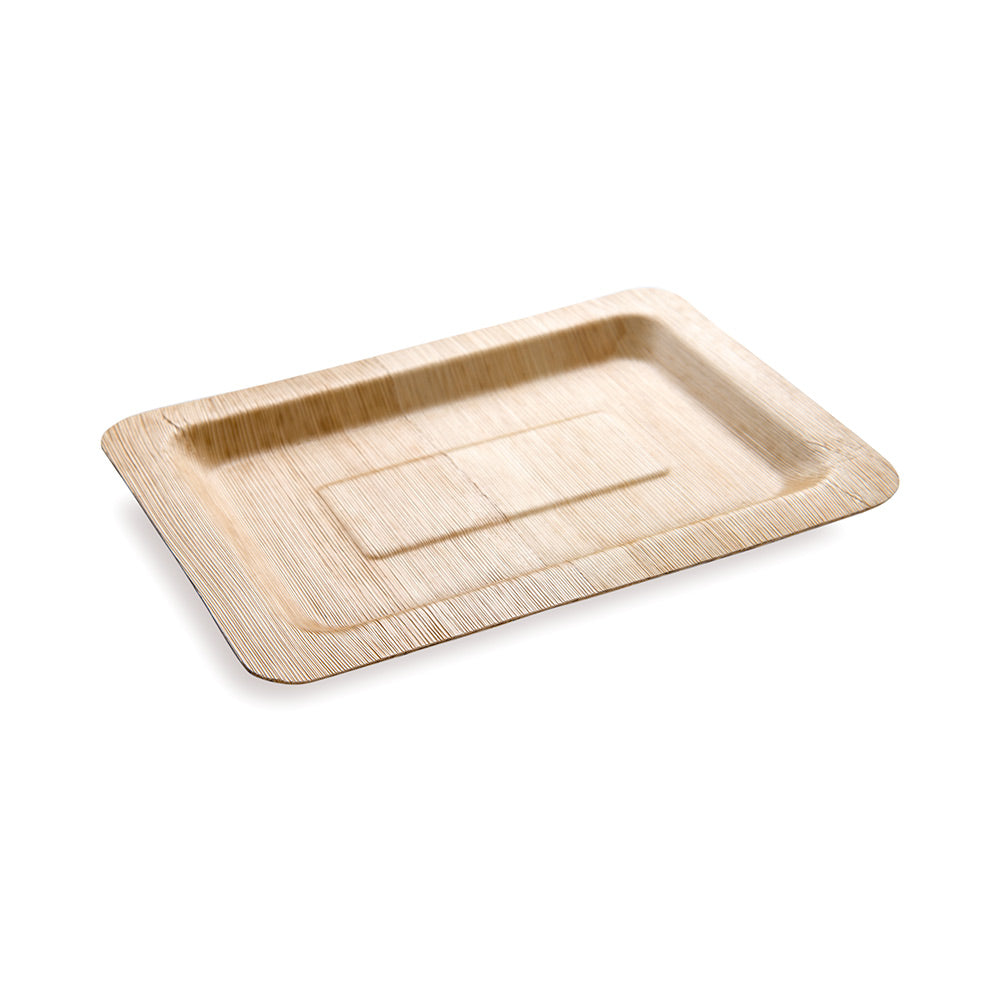 Bambuddha 100 Rectangle Natural 8" Bamboo Plates and 100 Natural Bamboo Disposable Flatware Sets