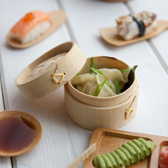 Bambuddha 100 2 oz Round Natural Bamboo Mini Steamers and 100 Natural Bamboo 3.5
