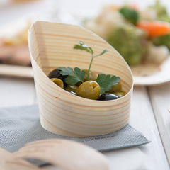 Taipei 100 4 oz Round Natural Wood Mini Incline Cups and 100 Natural Bamboo 3.5