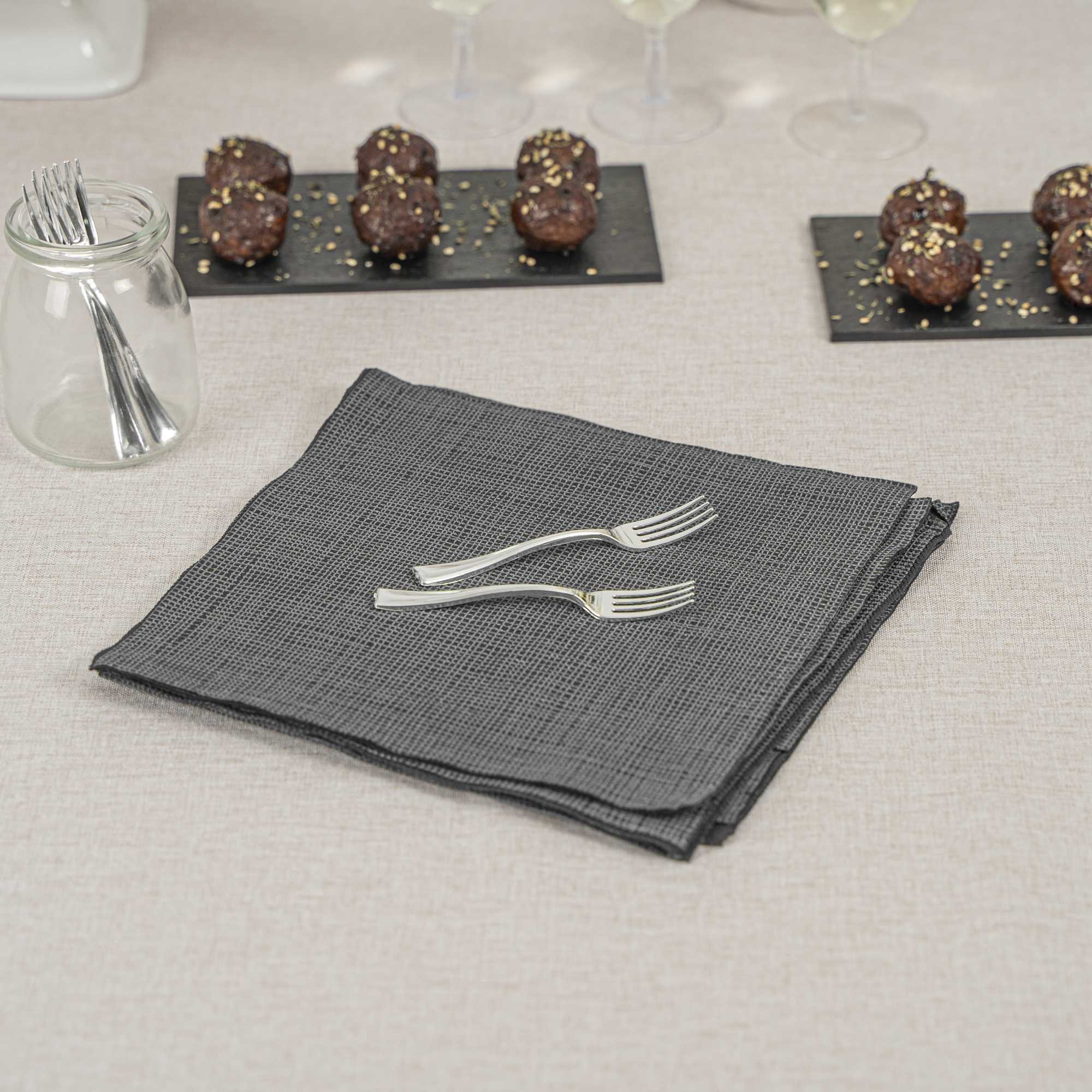 Mini Serve 100 Fish White 3.7" Plastic Tasting Plates and 100 Silver Plastic 4" Mini Forks