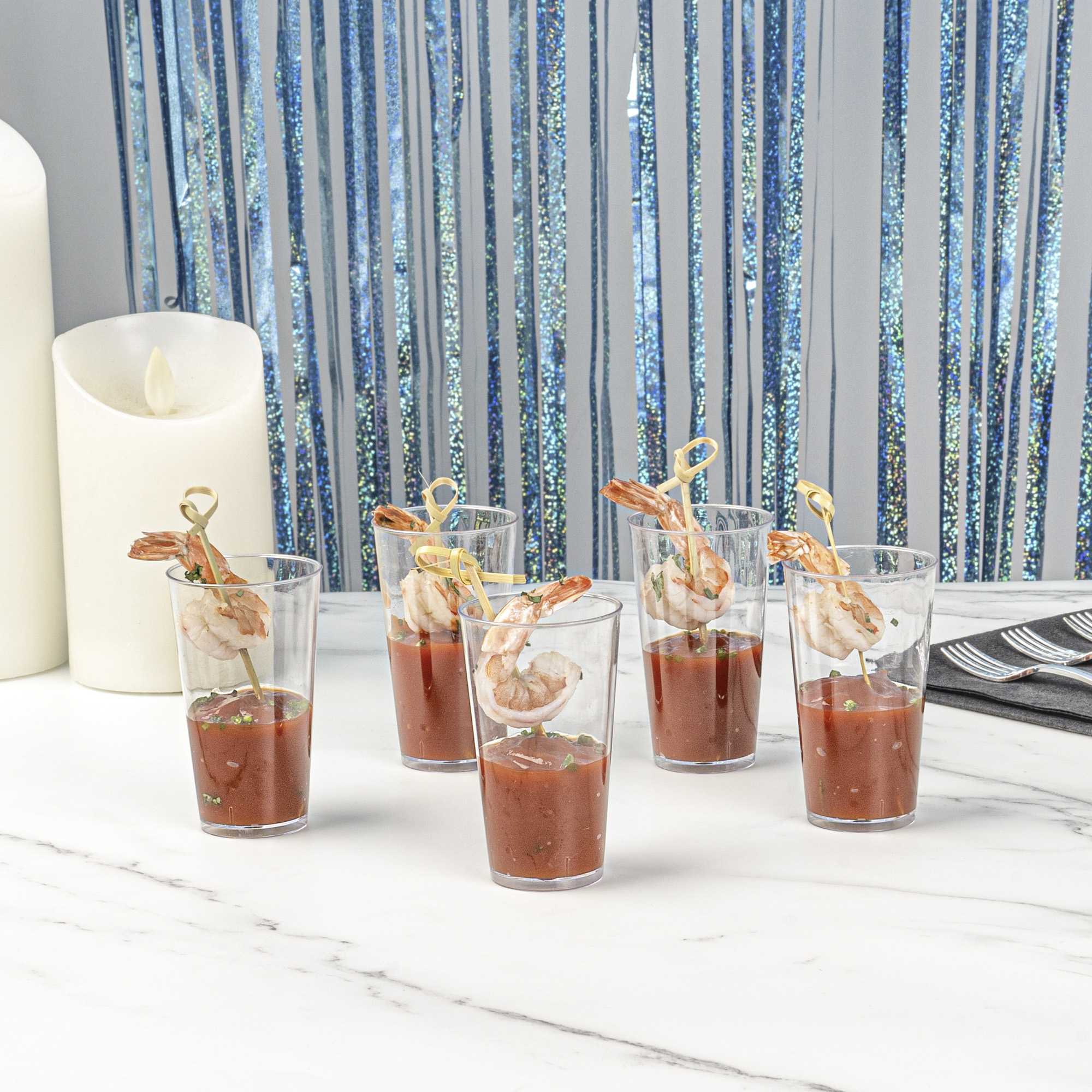 Mini Serve 100 3 oz Round Clear Plastic Mini Parfait Glass and 100 Silver Plastic 4" Mini Forks