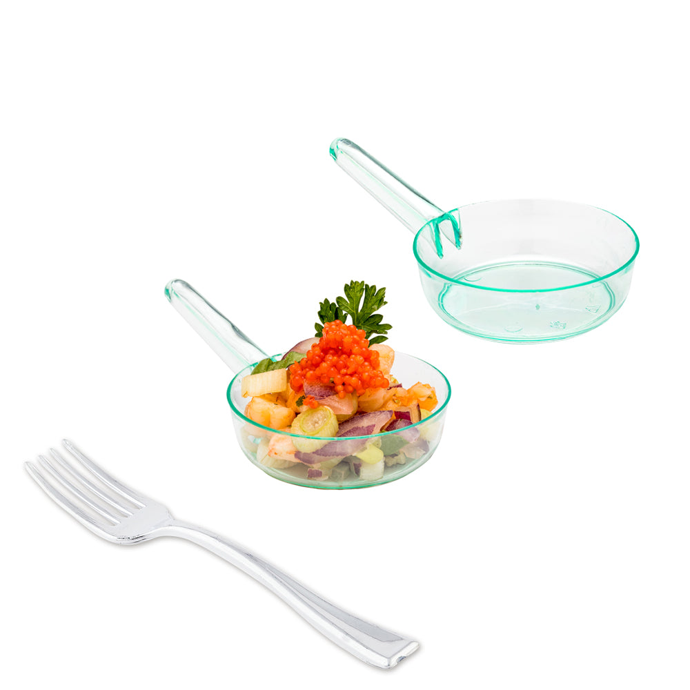 Mini Serve 100 1 oz Round Seagreen Plastic Mini Sauce Pans and 100 ...