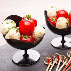 Mini Serve 100 2 oz Round Black Plastic Ball Chairs and 100 Silver Plastic 4