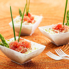 Mini Serve 100 3 oz Rectangle White Plastic Small Architetto Bowls and 100 Silver Plastic 4