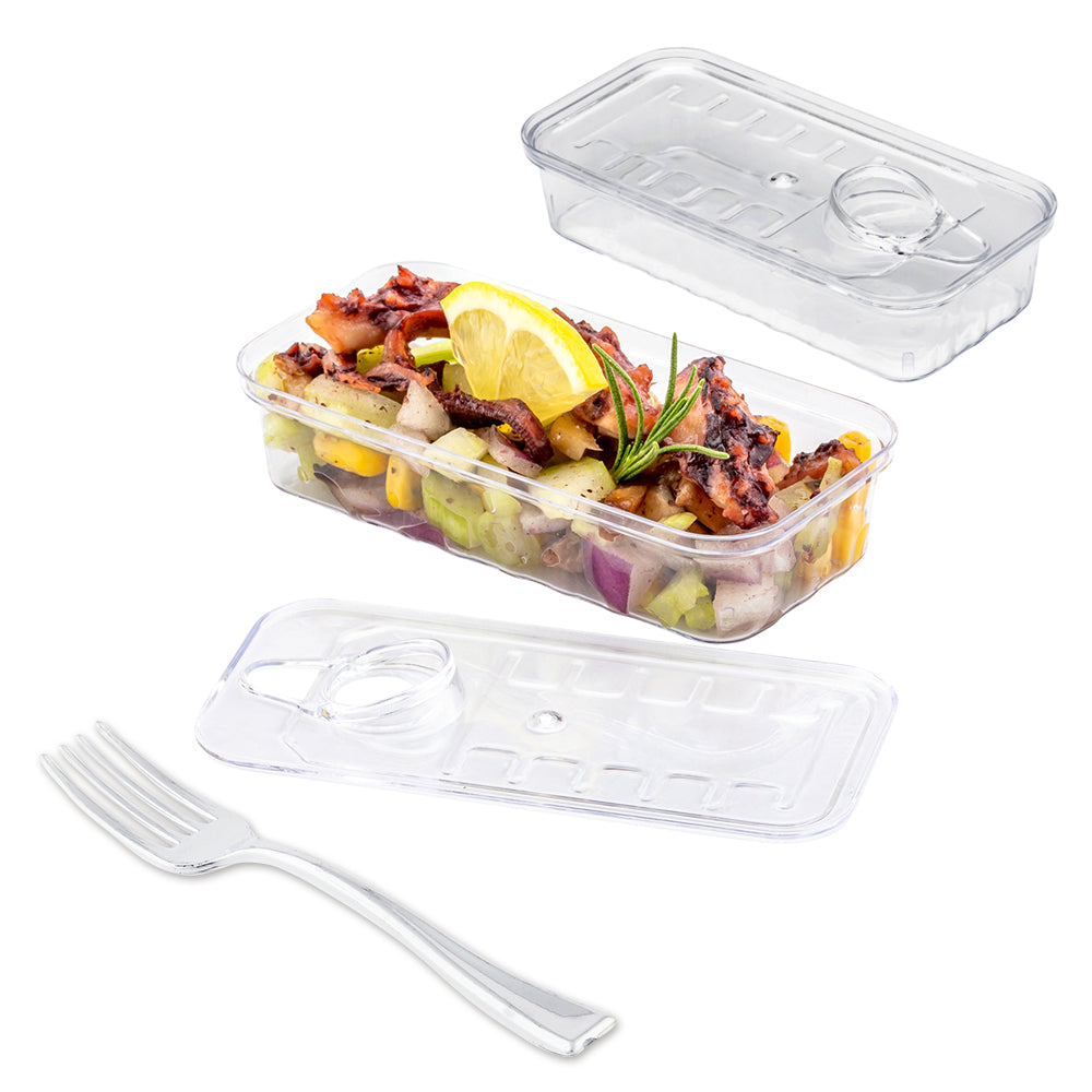 Mini Serve 100 2 oz Rectangle Clear Plastic Tin Cans and 100 Silver ...