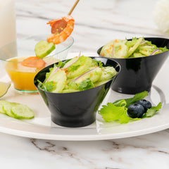 Mini Serve 100 5 oz Round Black Plastic Small Incline Bowls and 100 Silver Plastic 4