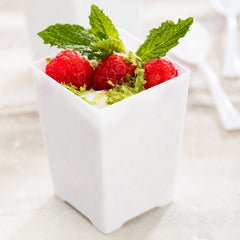 Mini Serve 100 4 oz Square White Plastic Tall Quadrato Cups and 100 Silver Plastic 4