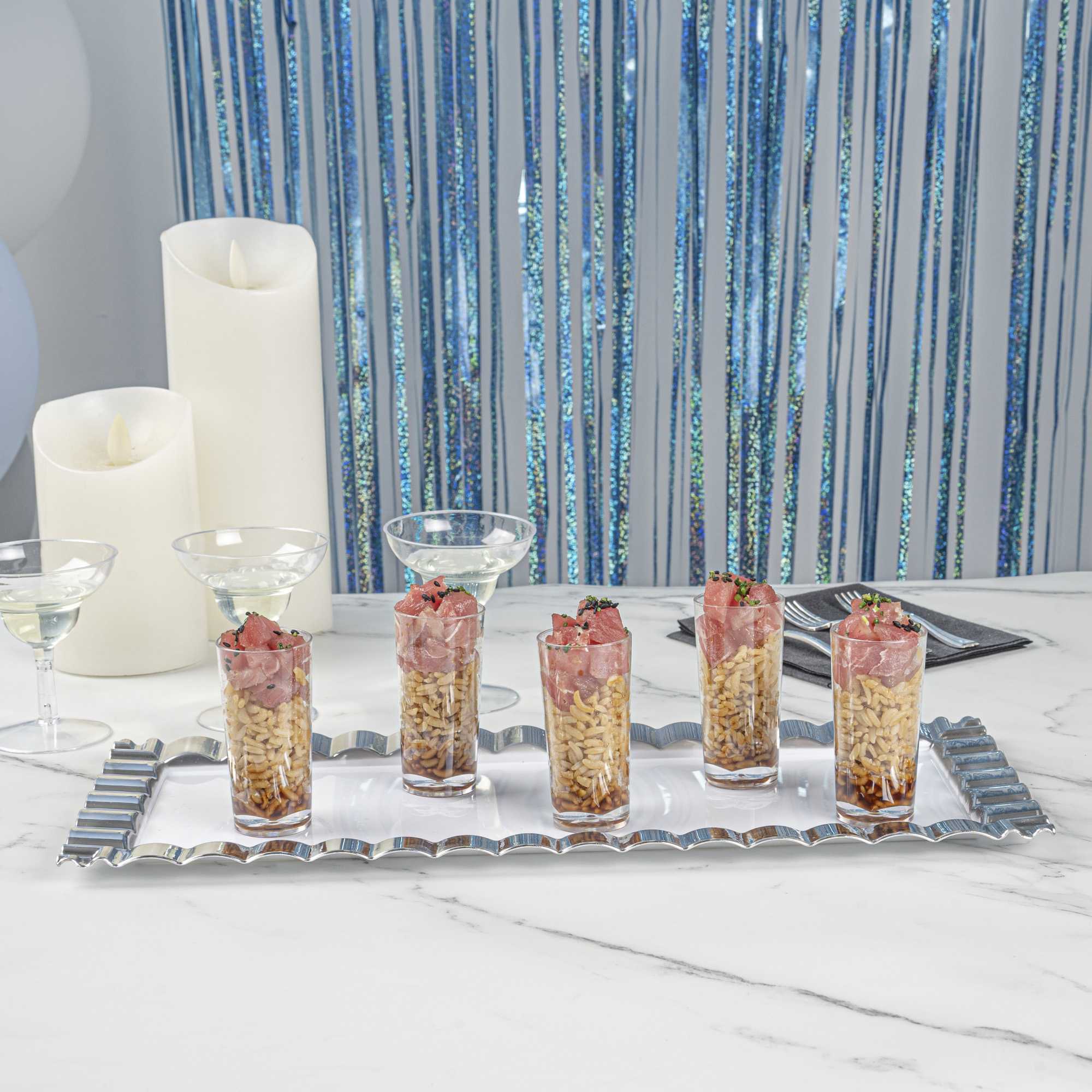 Mini Serve 100 2 oz Round Clear Plastic Cannello Shot Glass and 100 Silver Plastic 4" Mini Spoons