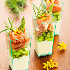 Mini Serve 100 4 oz Square Seagreen Plastic Tall Geometric Cups and 100 Silver Plastic 4