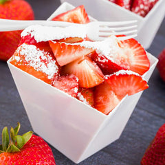 Mini Serve 100 6 oz Square White Plastic Large Girata Dish and 100 Silver Plastic 4