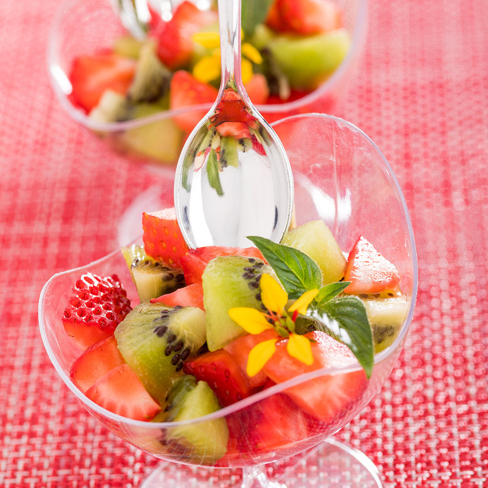 Mini Serve 100 4 oz Square White Plastic Bellissima Tasting Cups and 100 Silver Plastic 4" Mini Spoons