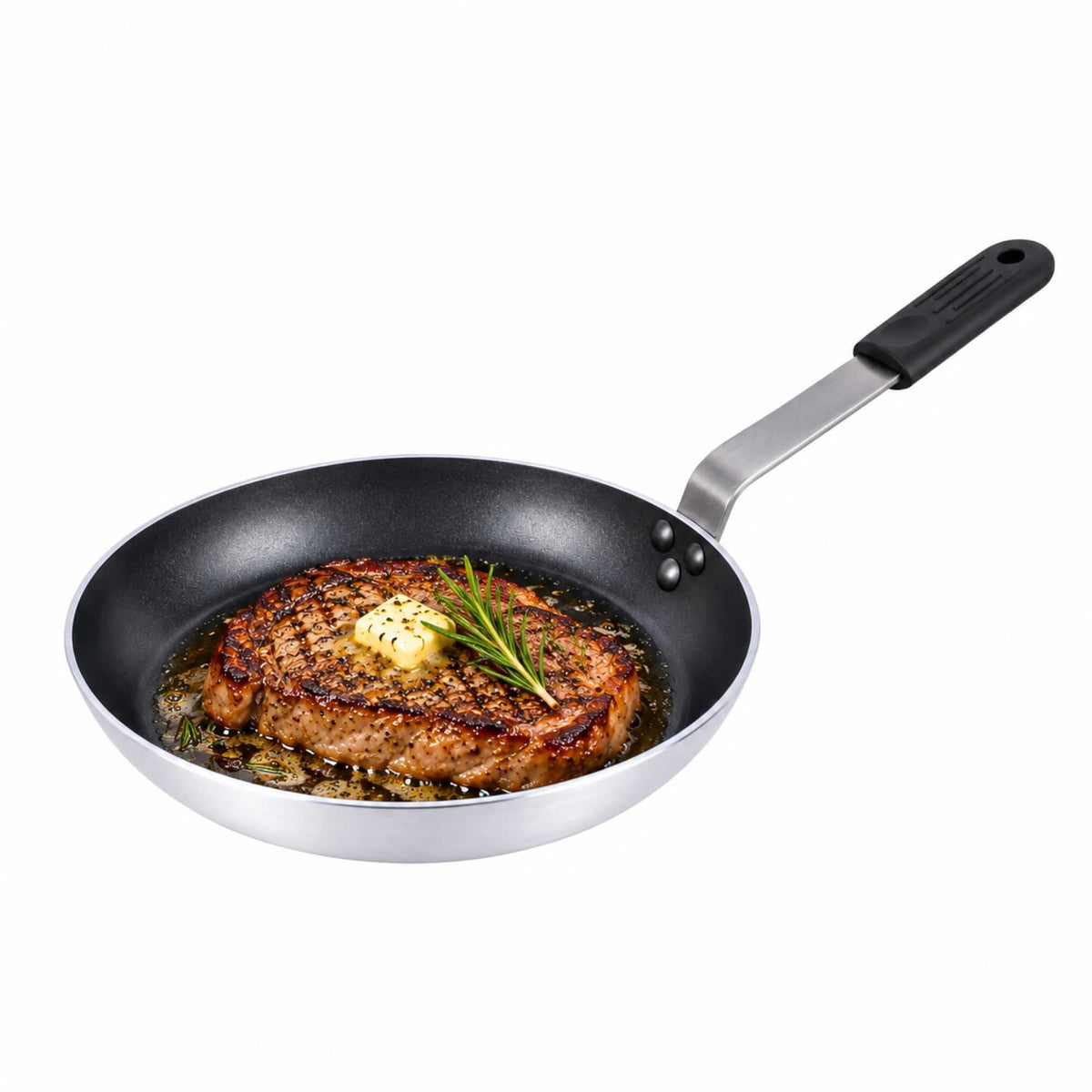 Met Lux 1 Aluminum 9" Induction Ready Fry Pan and 1 Black Silicone Pan Handle Sleeve