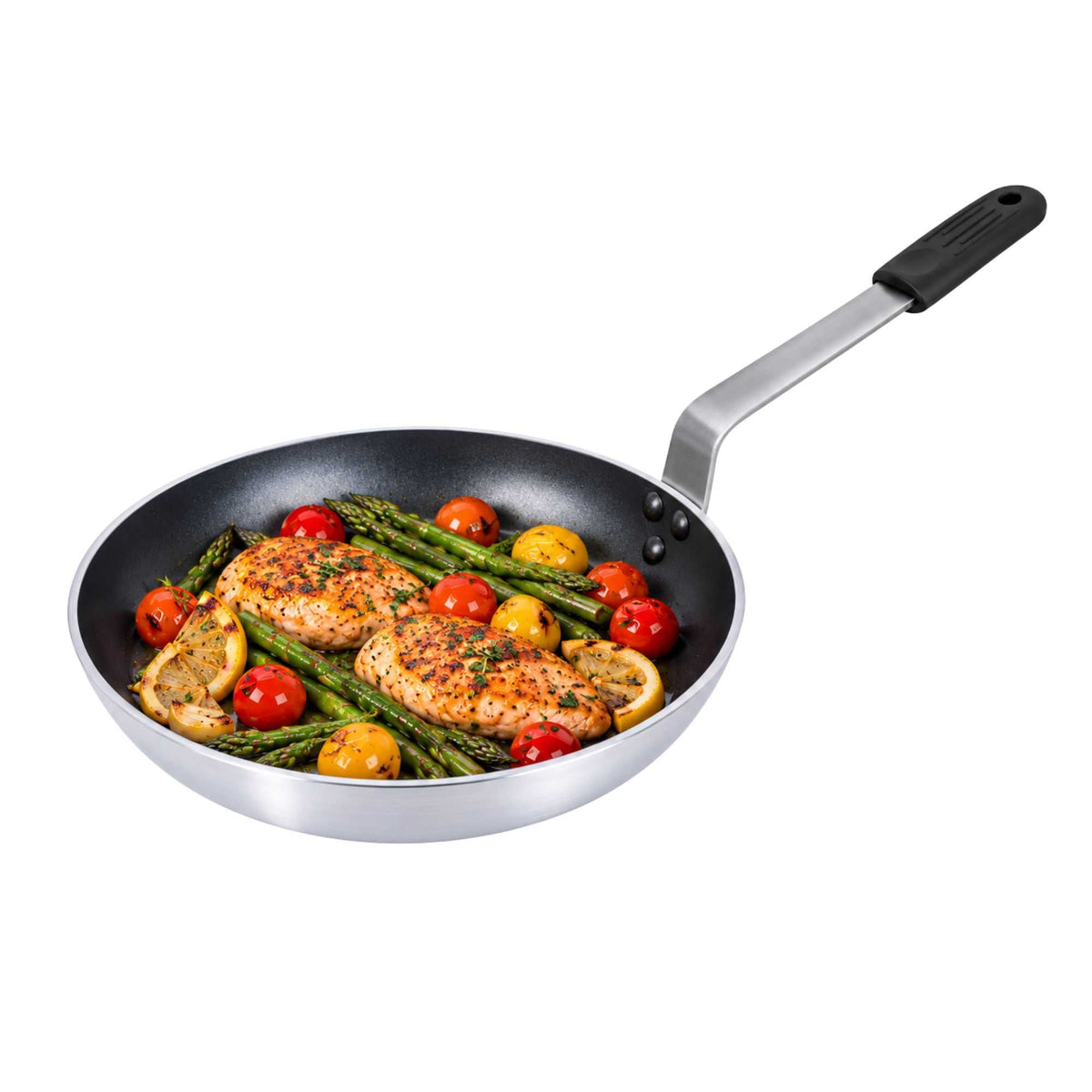Met Lux 1 Aluminum 10" Induction Ready Fry Pan and 1 Black Silicone Pan Handle Sleeve