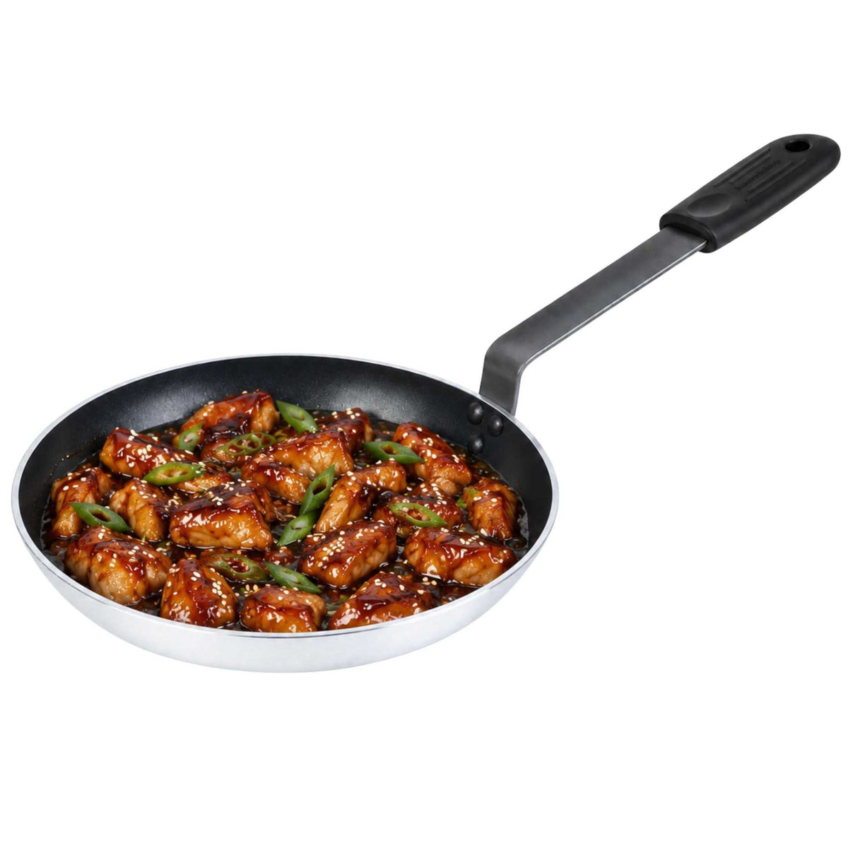 Met Lux 1 Aluminum 12" Induction Ready Fry Pan and 1 Black Silicone Pan Handle Sleeve
