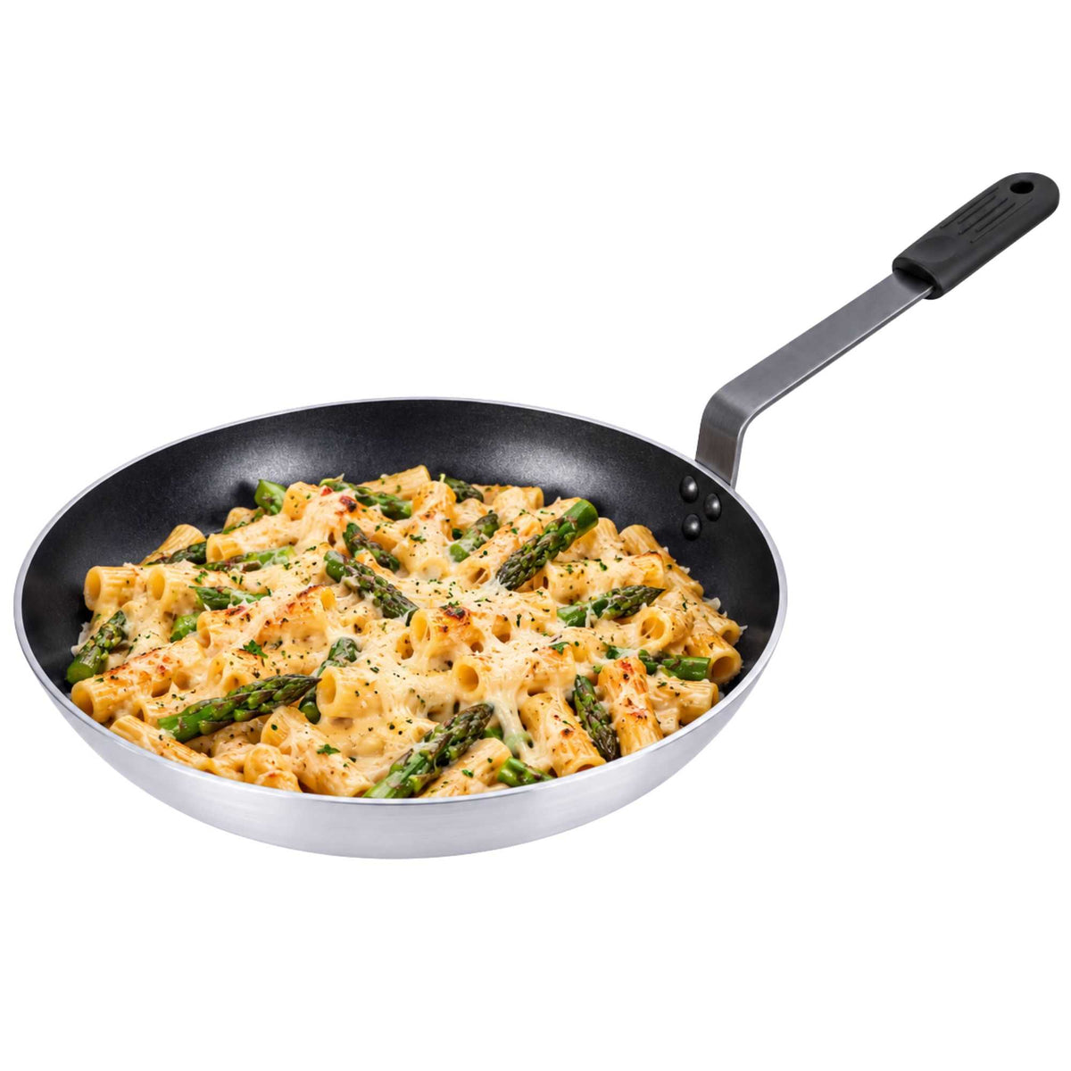 Met Lux 1 Aluminum 14" Induction Ready Fry Pan and 1 Black Silicone Pan Handle Sleeve