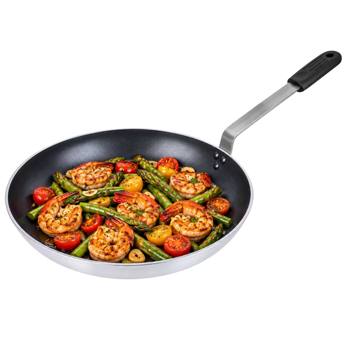 Met Lux 1 Aluminum 16" Induction Ready Fry Pan and 1 Black Silicone Pan Handle Sleeve