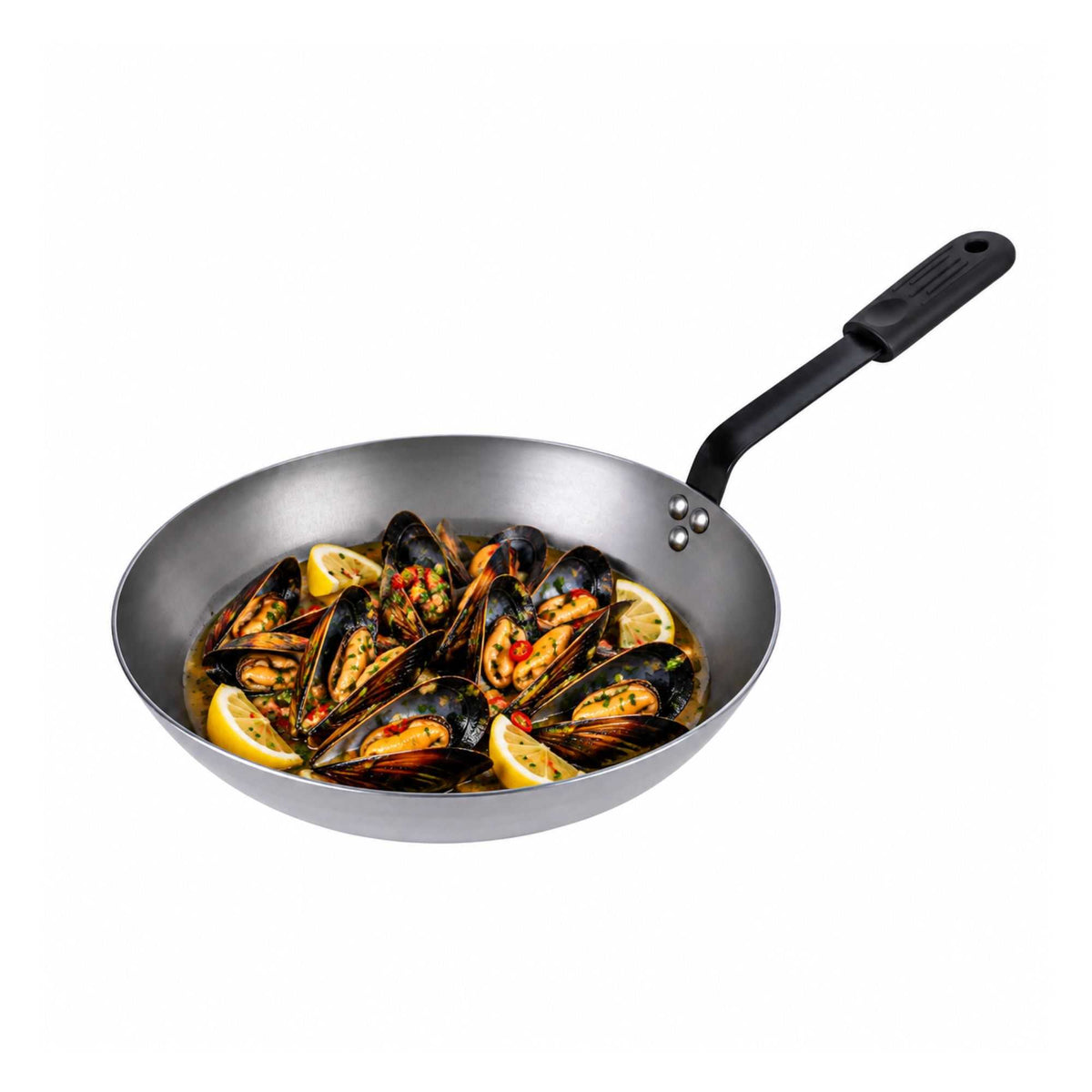 Met Lux 1 Carbon Steel 11" Non-Stick Fry Pan and 1 Black Silicone Pan Handle Sleeve
