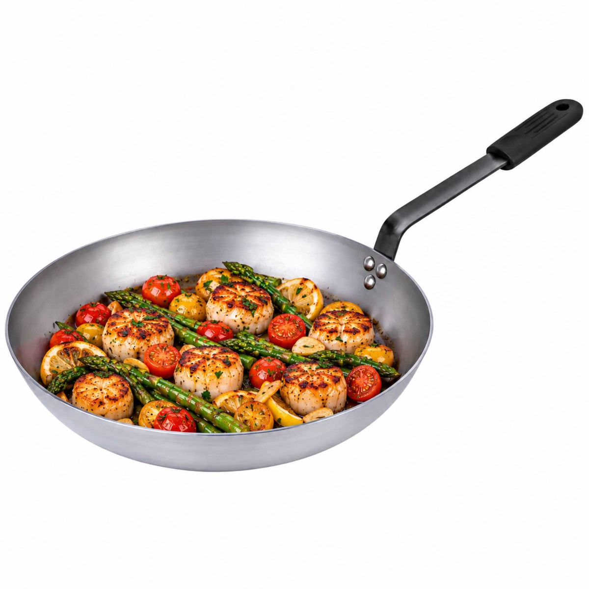 Met Lux 1 Carbon Steel 12" Non-Stick Fry Pan and 1 Black Silicone Pan Handle Sleeve
