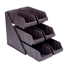 Met Lux 2 Brown 3-Tier Stands and 6 Condiment Bins and 4 Connector Clips