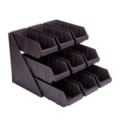 Met Lux 3 Brown 3-Tier Stands and 9 Condiment Bins and 8 Connector Clips