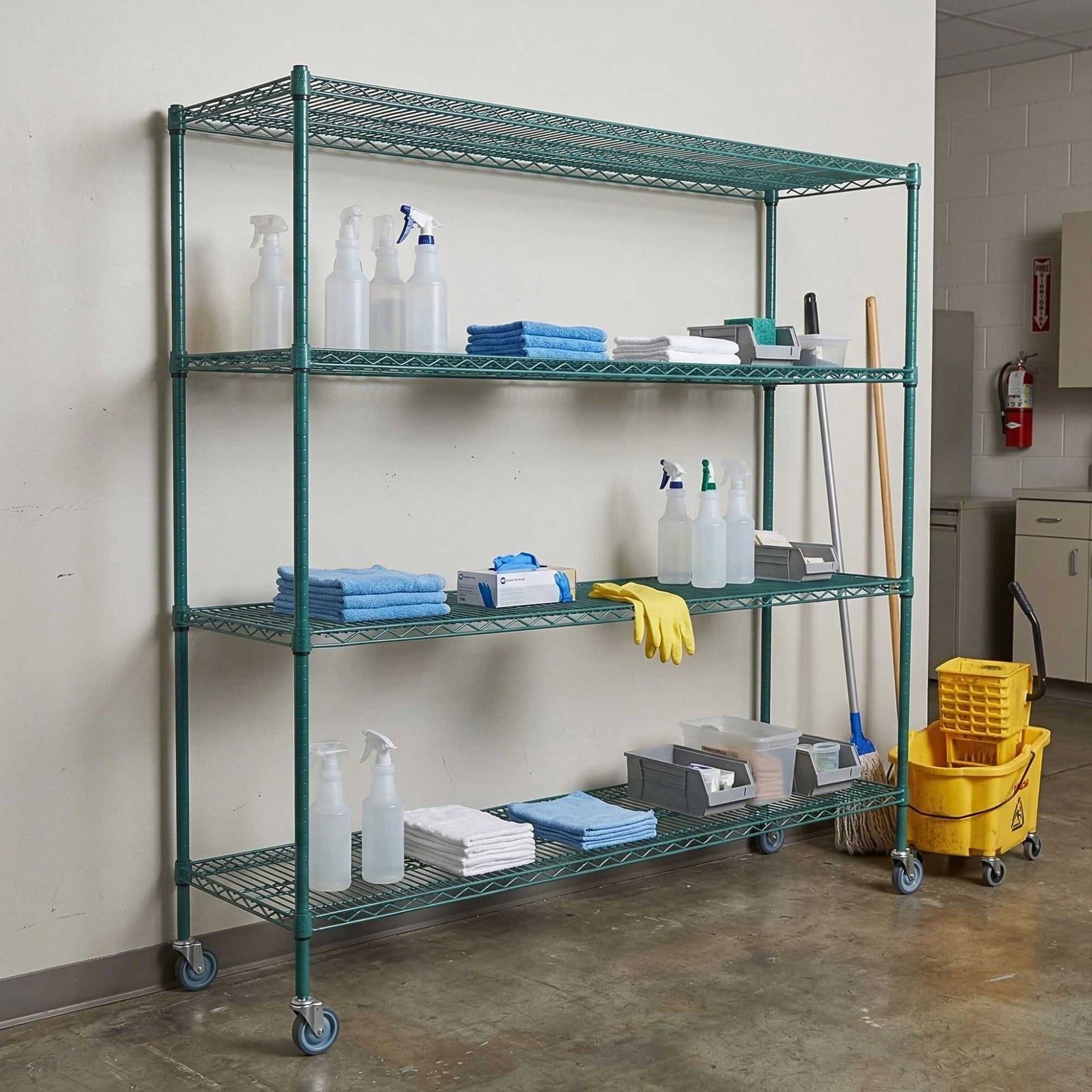 Chef 101 4-Tier NSF Green Epoxy Shelving Unit - and 18" x 72" Shelves, 74" Posts and Casters