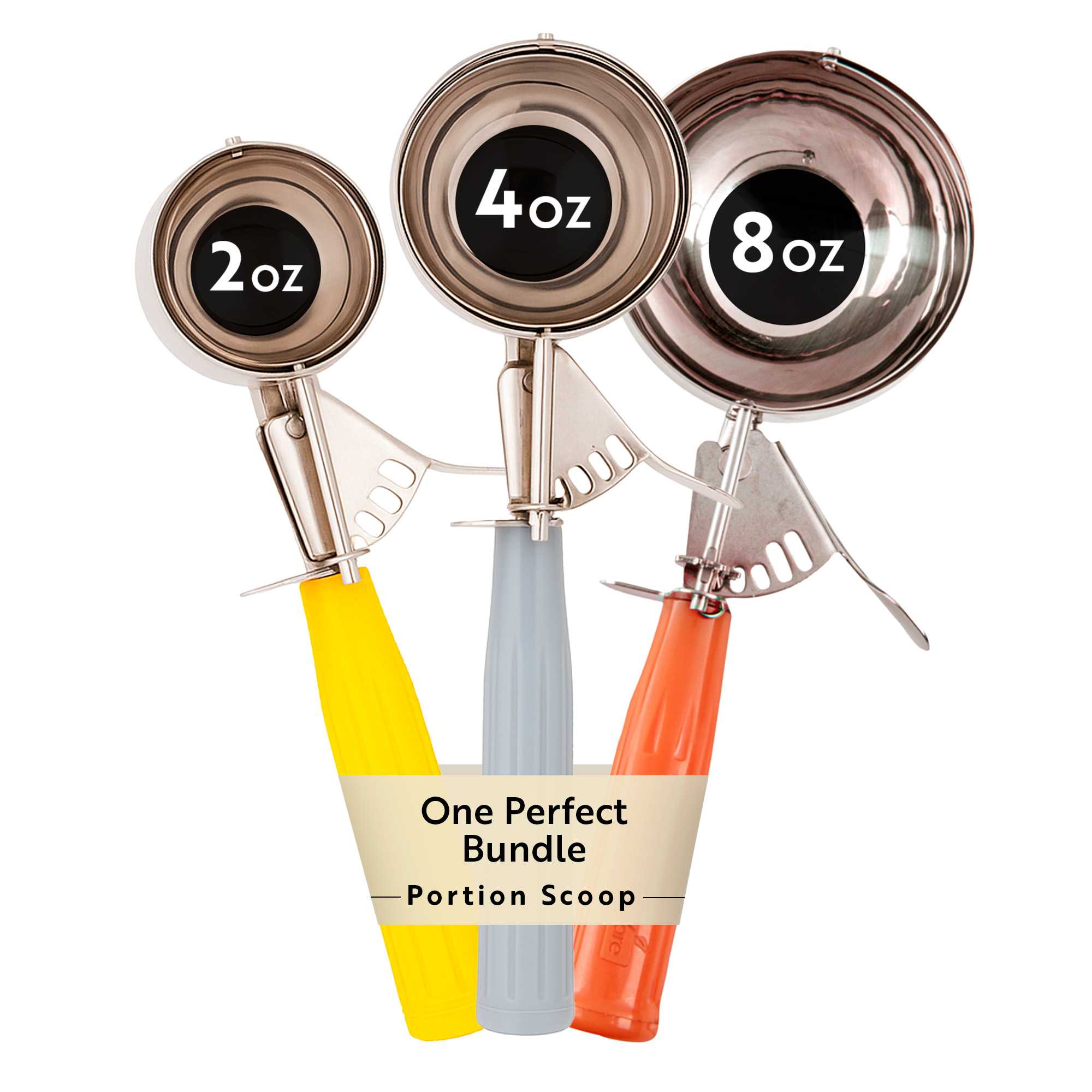 Met Lux 3-Piece Assorted Stainless Steel Portion Scoop Set - 2 oz, 4 oz, 8 oz - 1 count box
