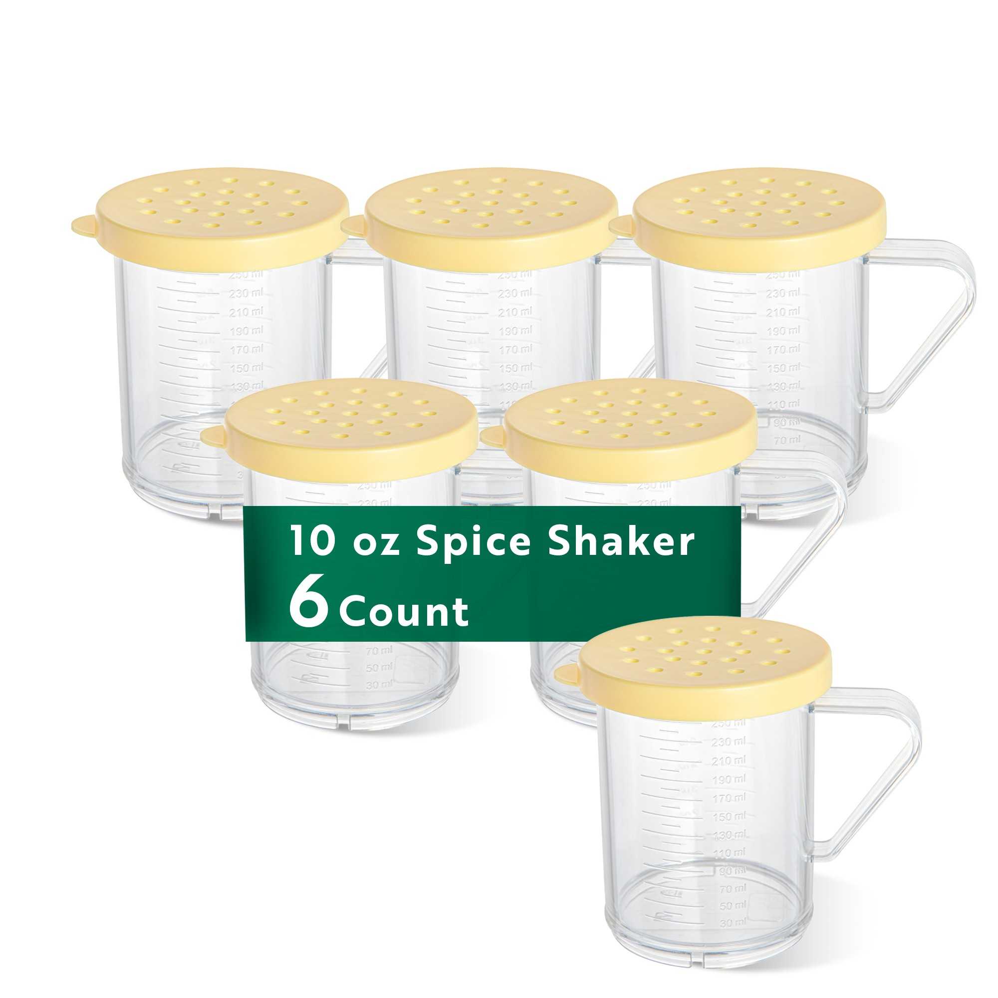 Bundle: 6 Chef 101 10 oz Clear Polycarbonate Dredge Spice Shaker - with Yellow Coarse Lid