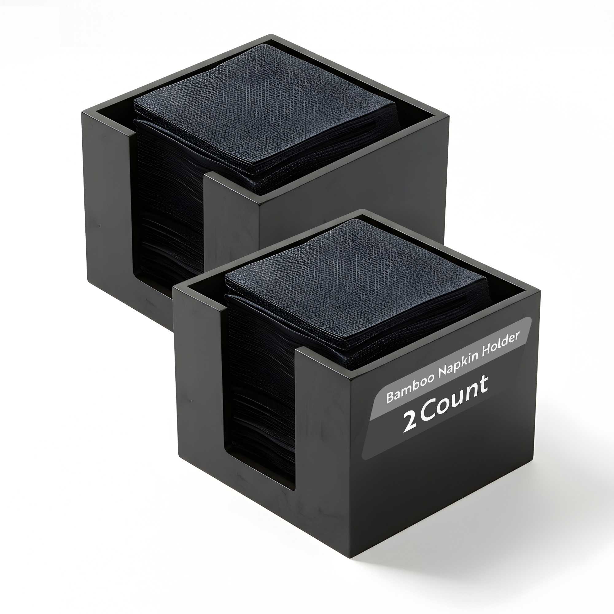 Nature Tek Square Black Bamboo Cocktail Napkin Holder - 5 1/2" x 5 1/2" x 4" - 2 count box